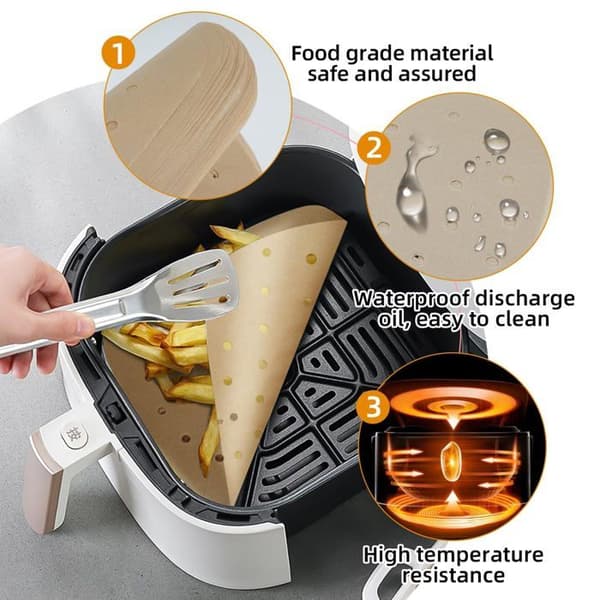 Luftfritös papper - GRANDSALEY - 250 ark - 22x22 cm - Perforerat & non-stick - För fritöser 5–8 L