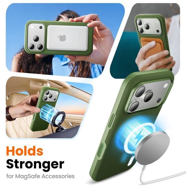iPhone 18 Pro-fodral, Grön teknisk väv, [Kompatibel med MagSafe] [Stötsäker] Chockresistent