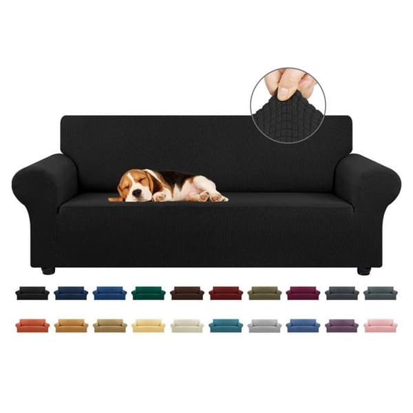Udtrækkelig sofaovertræk - GRANDSALEY - til 3-personers sofa 198–239 cm - Sort - Jacquard - Elastisk bånd