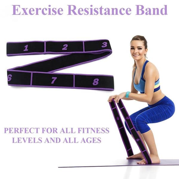 Yoga rem - GRANDSALEY - 8 ringe 88 cm - Lilla - Holdbart elastik - Multi-brug