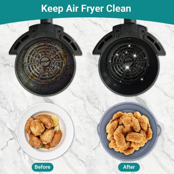 Silikoneform til airfryer - GRANDSALEY - Sæt af 2 - Foldbar rund - Ø20 cm (Ø indv. 17,5 cm) - Tåler 230°C