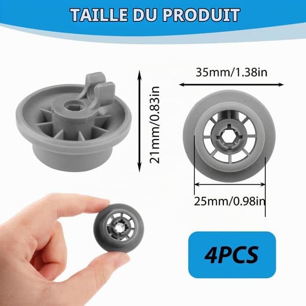 Ruller til nederste kurv - GRANDSALEY - Universel model - Ø34 mm - Højde 25 mm - Sæt af 4