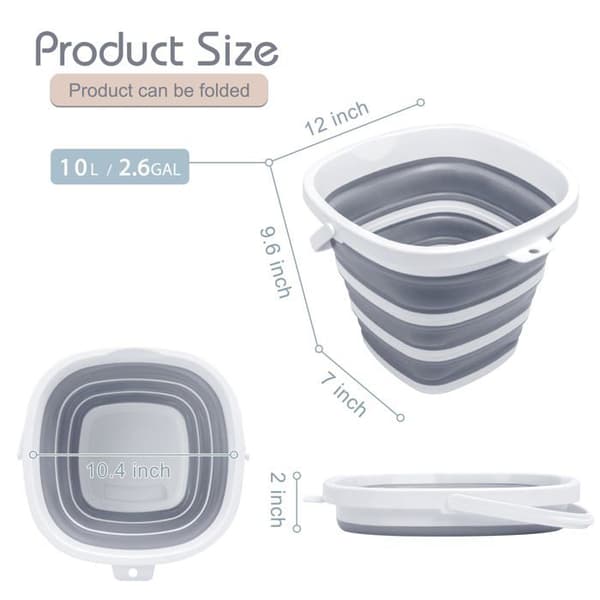 Foldbar spand, 2,6 gallons (10 liter) — Firkantet og foldbar moppe-spand (Grå)