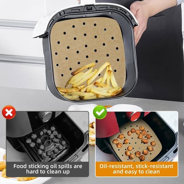 Luftfritös papper - GRANDSALEY - 250 ark - 22x22 cm - Perforerat & non-stick - För fritöser 5–8 L