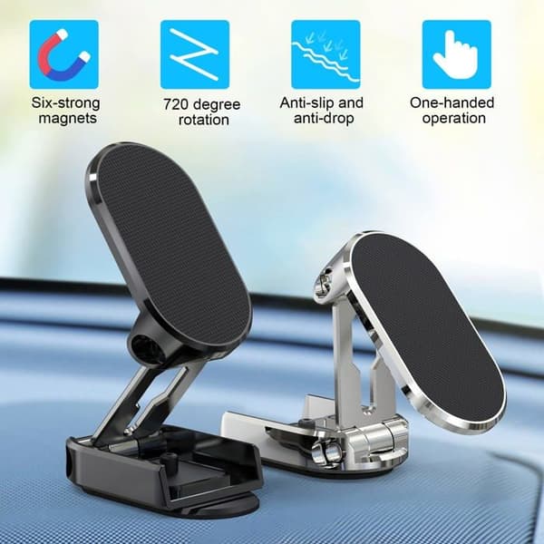 Magnetisk telefonholder til bil [720° rotation], foldbar (sølv)