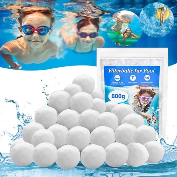 Filtreringskugler til pool - GRANDSALEY - 800 g - 100% polyester - Genanvendelig & vaskbar - Erstatter 30 kg sand