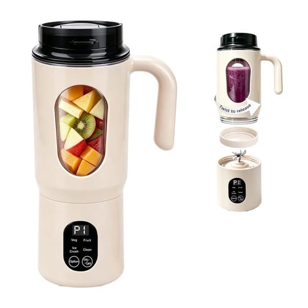 Bærbar blender - GRANDSALEY - 580 ml - 12 rustfrie stålblade - 3000 mAh USB-C batteri - 4 hastigheder