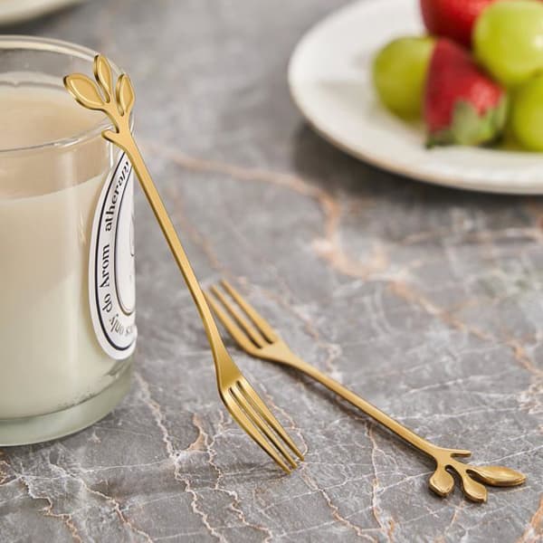 Mini-dessertgafler - GRANDSALEY - Bladformet - Gyldne - Rustfrit stål - 12 cm (sæt af 10)