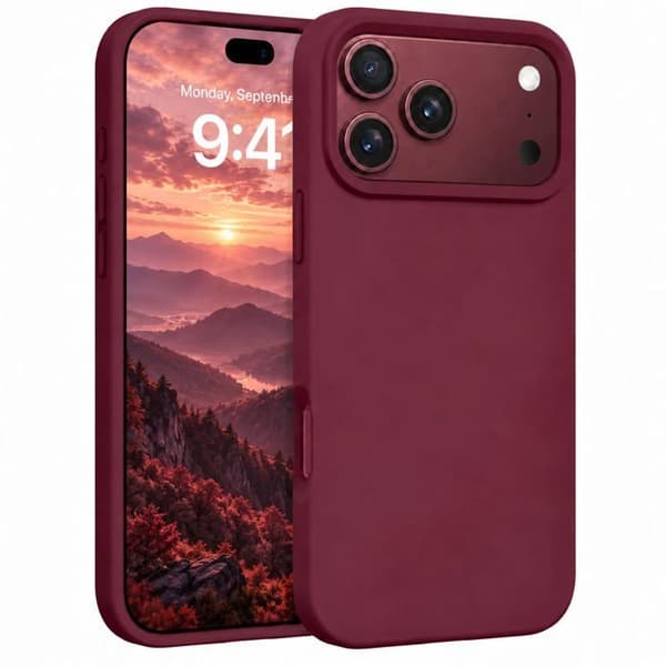 Ultra-tynd silikone telefoncase til iPhone 18 Pro/17 Pro, bordeaux, slidstærk og stødabsorberende, fuld beskyttelse.
