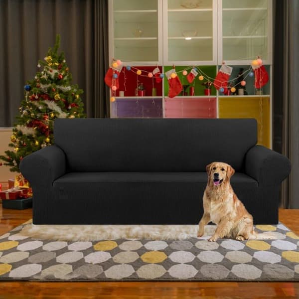 Udtrækkelig sofaovertræk - GRANDSALEY - til 3-personers sofa 198–239 cm - Sort - Jacquard - Elastisk bånd