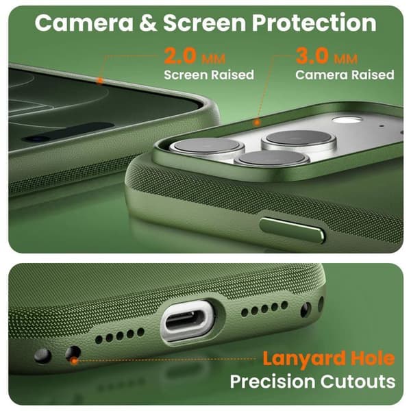 iPhone 18 Pro-fodral, Grön teknisk väv, [Kompatibel med MagSafe] [Stötsäker] Chockresistent