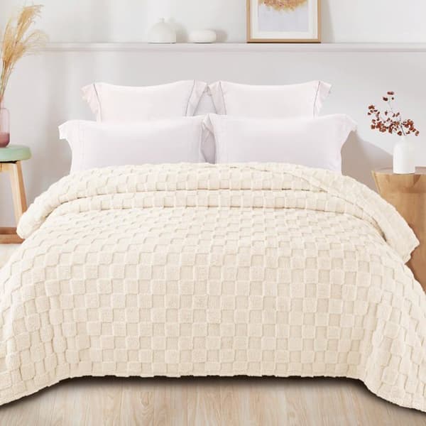 Dække - GRANDSALEY - 150 x 200 cm - Mikrofiber - Jacquard 3D - Off-white äggskal