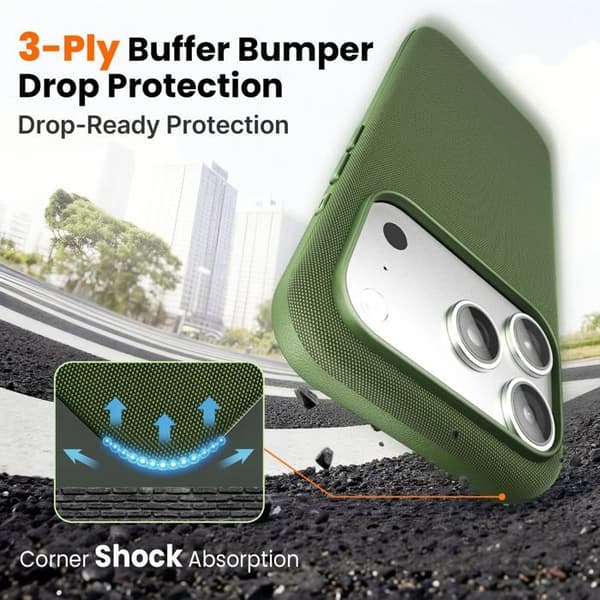 iPhone 18 Pro-fodral, Grön teknisk väv, [Kompatibel med MagSafe] [Stötsäker] Chockresistent
