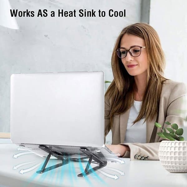 Bærbar computerstøtte, justerbar ventilationsstøtte i aluminium, ergonomisk kølesystem (sort)