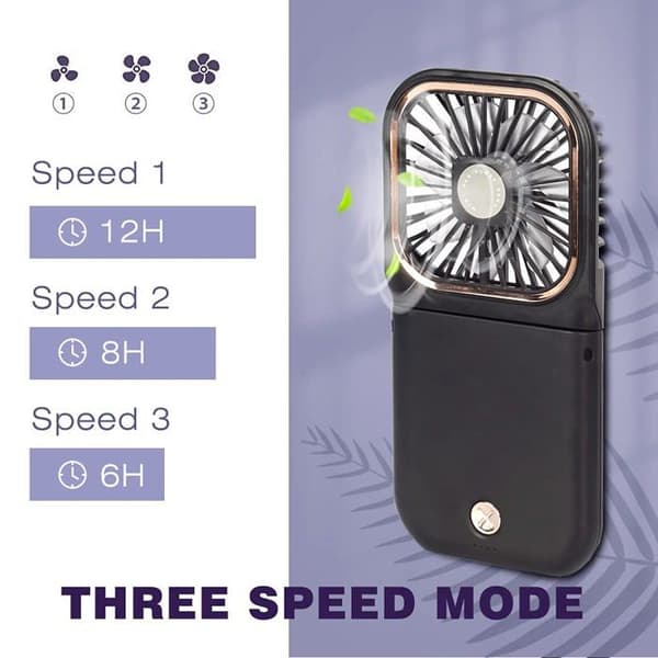 Mini-bärbar fläkt - GRANDSALEY - 5-i-1 modell - Fällbar 180° - Batteri 3000 mAh - Telefonstöd