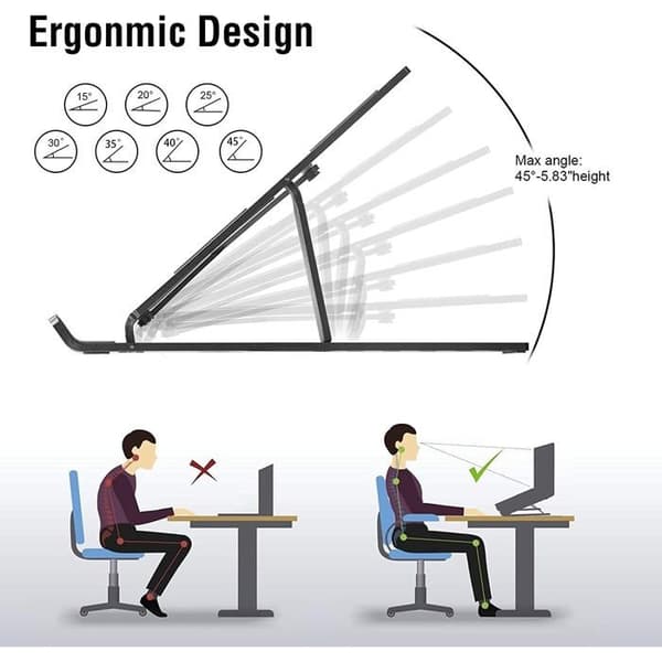 Bærbar computerstøtte, justerbar ventilationsstøtte i aluminium, ergonomisk kølesystem (sort)