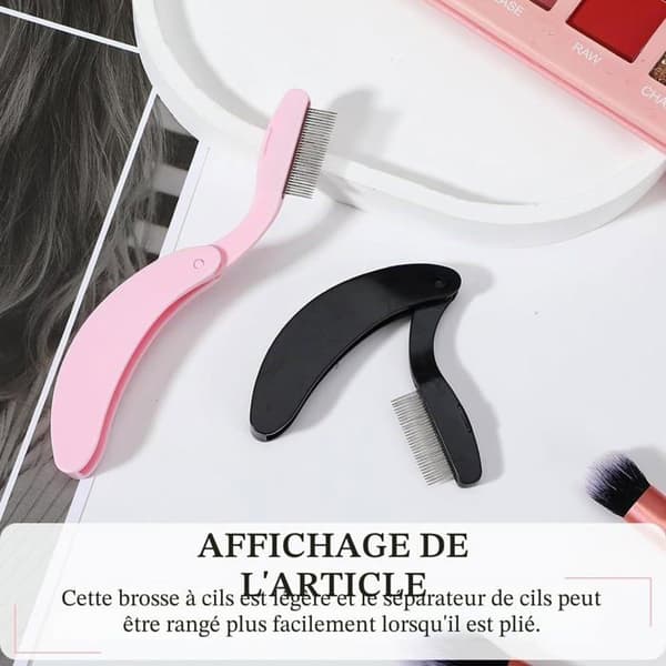 2-delt øjenvippe separator kam, foldbar øjenvippe kam, til at forme øjenbryn og øjenvipper (sort + rosa)