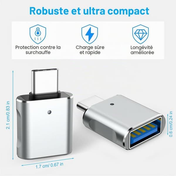 Sæt med 4 USB-C til USB-adaptere, USB-C han til USB-A 3.0 hun OTG-adapter