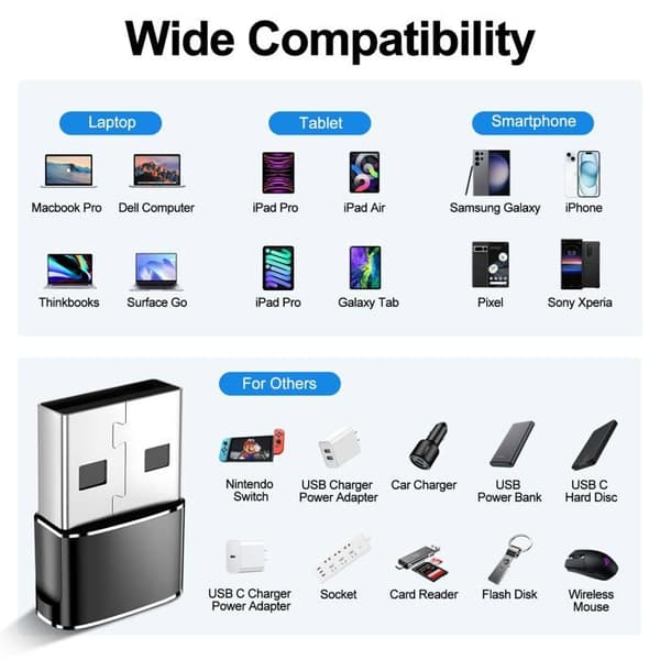 USB-adapter med 4 ben til USB-C (USB-C hun til USB-A han opladerkonverter)