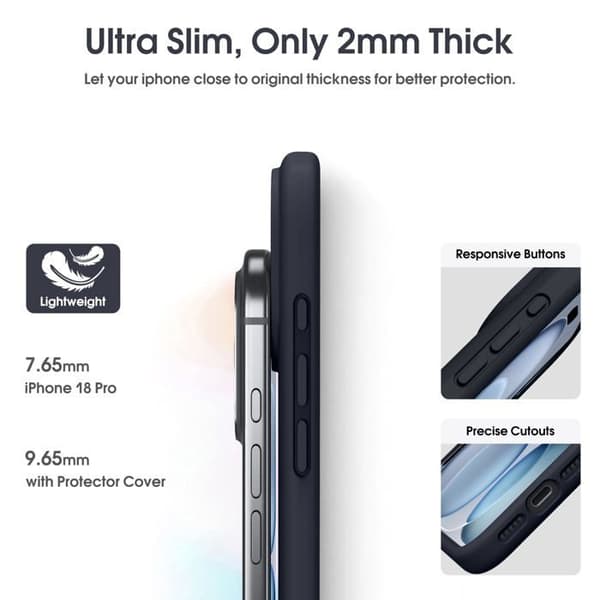 Siliconfodral för iPhone 18 Pro, [Kameraskydd] [Fyrlagerskydd], Svart