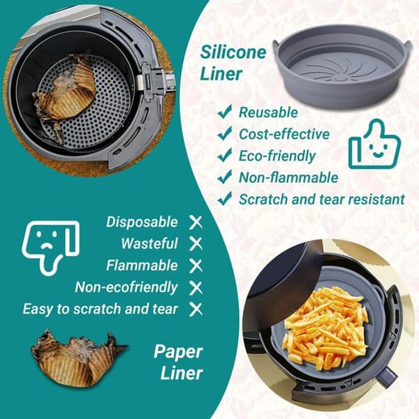 Silikoneform til airfryer - GRANDSALEY - Sæt af 2 - Foldbar rund - Ø20 cm (Ø indv. 17,5 cm) - Tåler 230°C