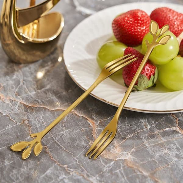 Mini-dessertgafler - GRANDSALEY - Bladformet - Gyldne - Rustfrit stål - 12 cm (sæt af 10)