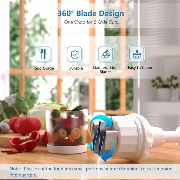 Manuel madhakker - GRANDSALEY - Kompakt 350 g - Rustfrit stål blade 360° - Skridsikker base - Hvid