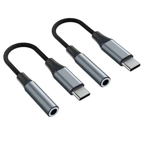 Sæt med 2 USB-C til 3,5 mm jack hun adaptere (forbedret metalhus)