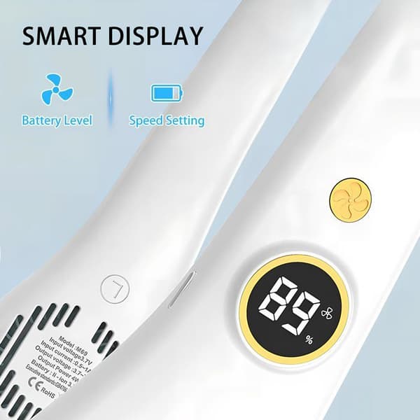 Nackfläkt - GRANDSALEY - Bärbar LED - Bladlös - 5 hastigheter - Luftflöde 360° Vit