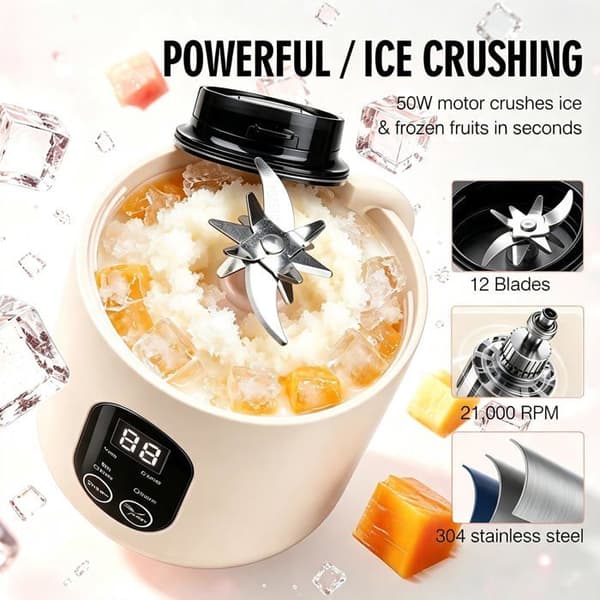Bærbar blender - GRANDSALEY - 580 ml - 12 rustfrie stålblade - 3000 mAh USB-C batteri - 4 hastigheder