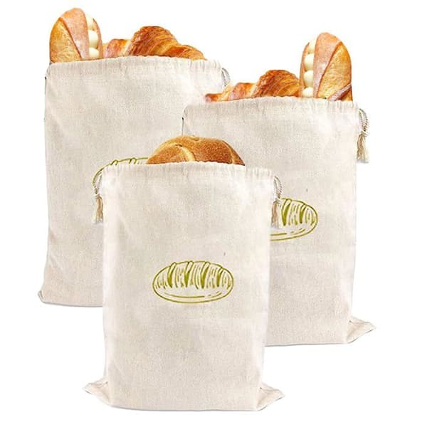 Set med 4 linbrödväskor med dragsnören - återanvändbara tygbrödväskor - 2 (30 x 40 cm) + 2 (14,5 x 63 cm)