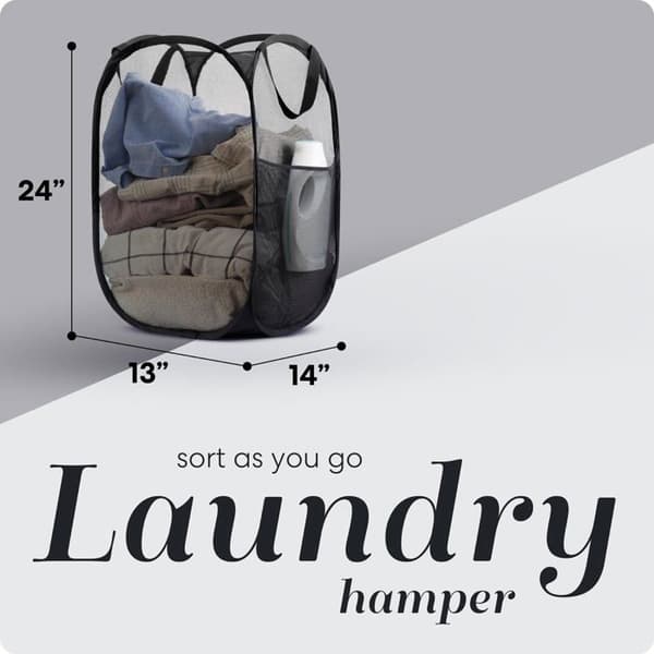 Fällbar pop-up tvättkorg - GRANDSALEY - Pop-up modell - Platsbesparande fällbar - Sidoficka - Andningsbart nät