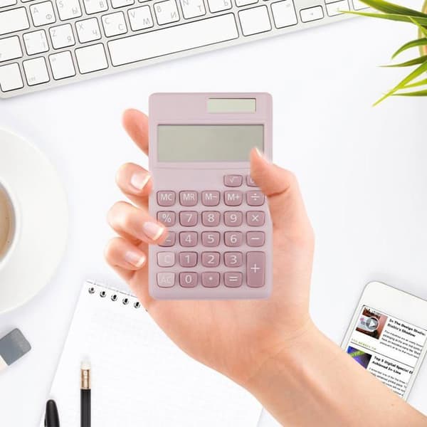Mini lommeregner - GRANDSALEY - Basis 4 funktioner - Rosa - Solenergi - 8 cifre display