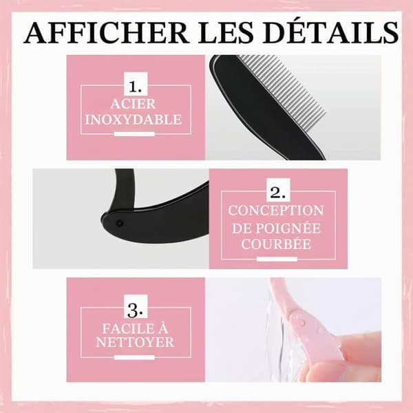 2-delt øjenvippe separator kam, foldbar øjenvippe kam, til at forme øjenbryn og øjenvipper (sort + rosa)