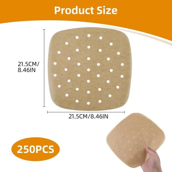 Luftfritös papper - GRANDSALEY - 250 ark - 22x22 cm - Perforerat & non-stick - För fritöser 5–8 L