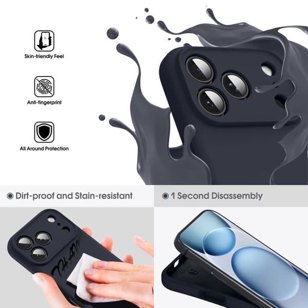 Siliconfodral för iPhone 18 Pro, [Kameraskydd] [Fyrlagerskydd], Svart