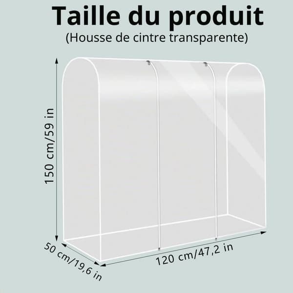 Kappe til bøjle - GRANDSALEY - 120 x 50 x 150 cm - Gennemsigtig - PEVA - Lynlås Transparent
