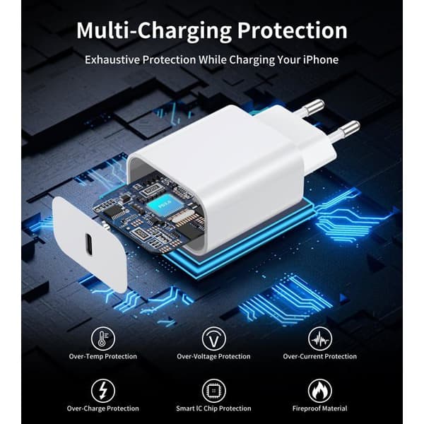 USB-C-laddare 20 W, väggadapter, USB-C snabbladdningskontakt (3-pack)