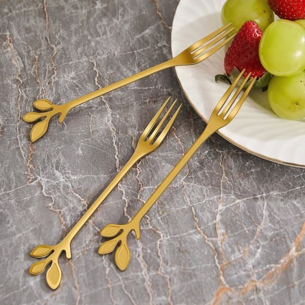 Mini-dessertgafler - GRANDSALEY - Bladformet - Gyldne - Rustfrit stål - 12 cm (sæt af 10)
