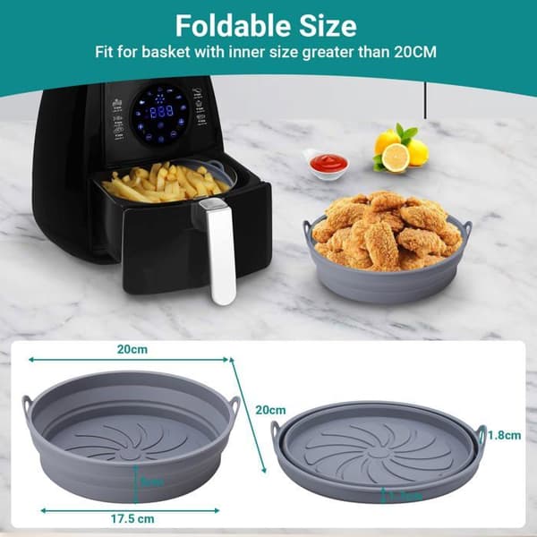Silikoneform til airfryer - GRANDSALEY - Sæt af 2 - Foldbar rund - Ø20 cm (Ø indv. 17,5 cm) - Tåler 230°C