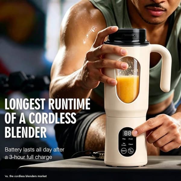 Bærbar blender - GRANDSALEY - 580 ml - 12 rustfrie stålblade - 3000 mAh USB-C batteri - 4 hastigheder