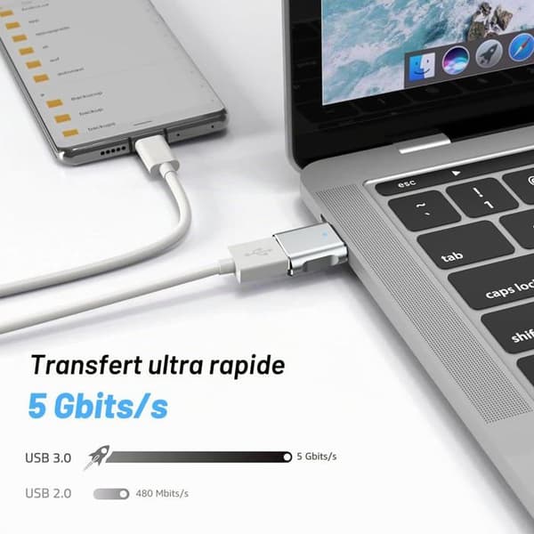 Sæt med 4 USB-C til USB-adaptere, USB-C han til USB-A 3.0 hun OTG-adapter