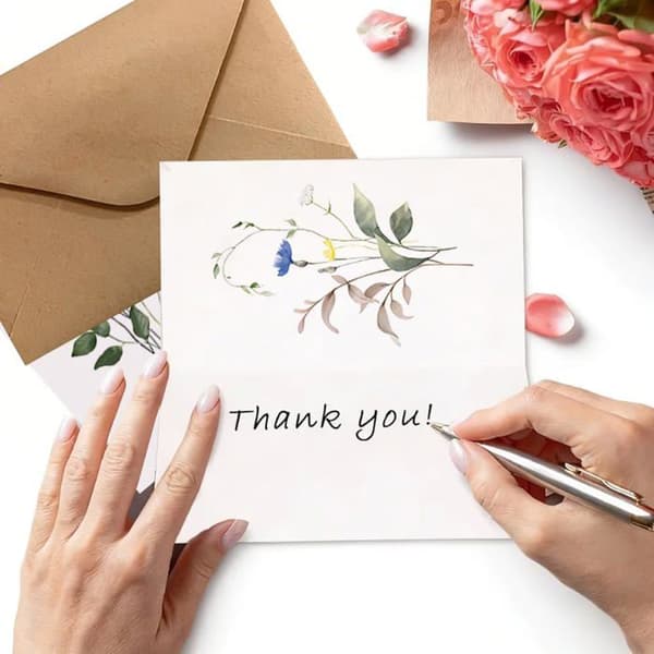 Grattiskort - GRANDSALEY - Set med 10 - Akvarellblommönster - Inkluderar kraftkuvert - 20×15 cm Vit