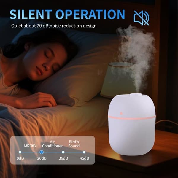 Mini bærbar luftfugter - GRANDSALEY - Mini - 220 ml - USB - Ultra-stille 20 dB Vit