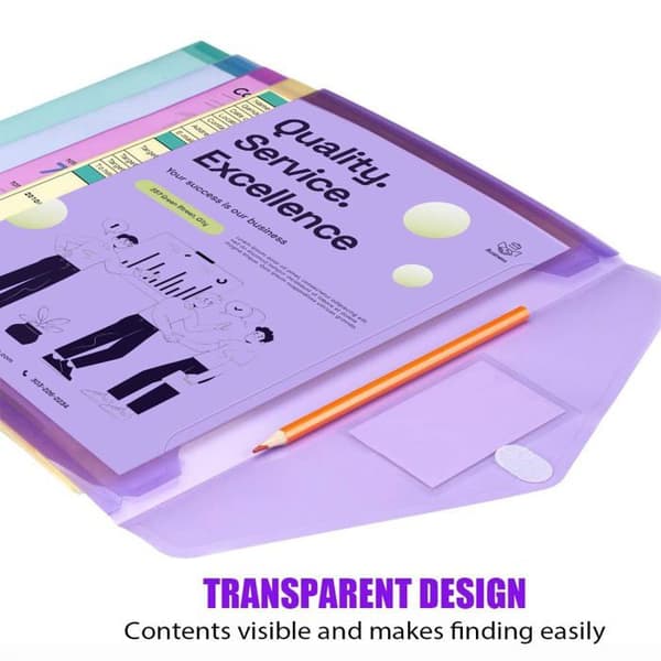 Sæt med 10 gennemsigtige polyesterlommer / plastmapper – A4-format med etiketholder