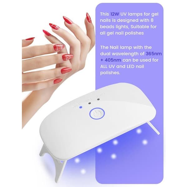 Mini UV LED-lampa för naglar - GRANDSALEY - Modell Mini - 8 LED - Fällbar - USB