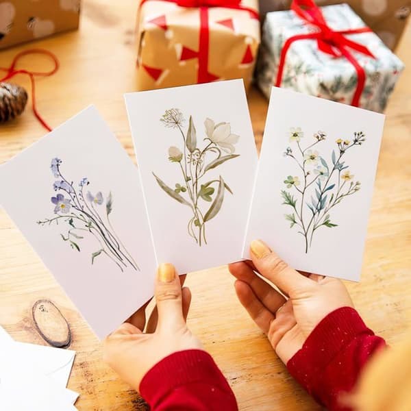 Grattiskort - GRANDSALEY - Set med 10 - Akvarellblommönster - Inkluderar kraftkuvert - 20×15 cm Vit