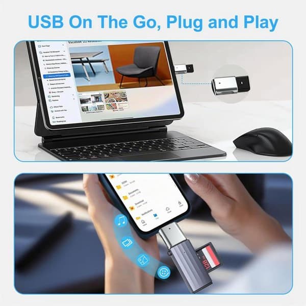 Sæt med 4 USB-C til USB-adaptere, USB-C han til USB-A 3.0 hun OTG-adapter