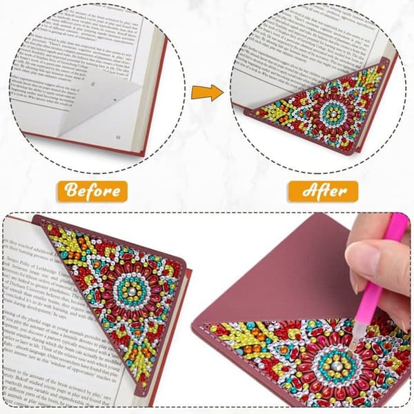 Diamond Painting Kit - GRANDSALEY - Kit med 4 bokmärken - PU-läder - Flerfärgad - Triangulär vinkel