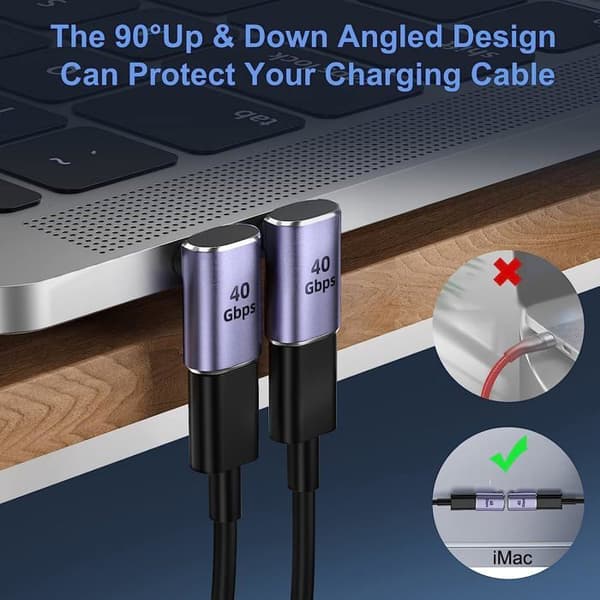 USB 4-adapter, USB-C han til hun i 90°, ultra-hurtig 40 Gbit/s, Type-C interface, aluminiumlegering, stjerneskær